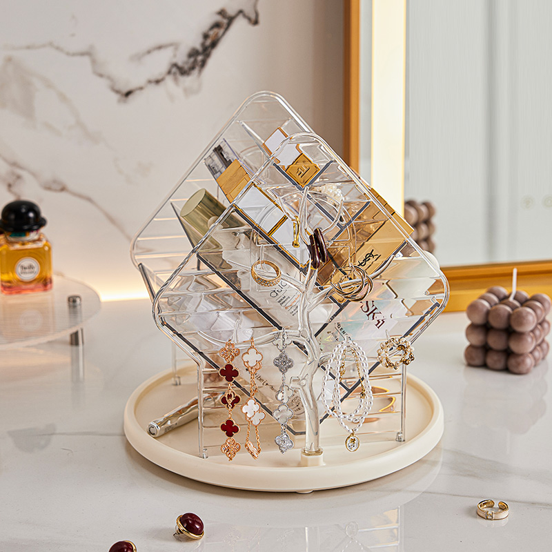Beauty Kiss Makeup - Luxe Desktop Cosmetics Organizer Box Rotating