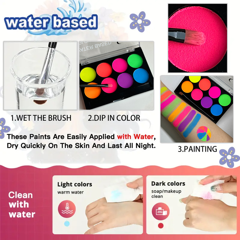 8 Colors Glow Fluorescent Neon - Beauty Halloween Makeup บทวิจารณ์และราคา